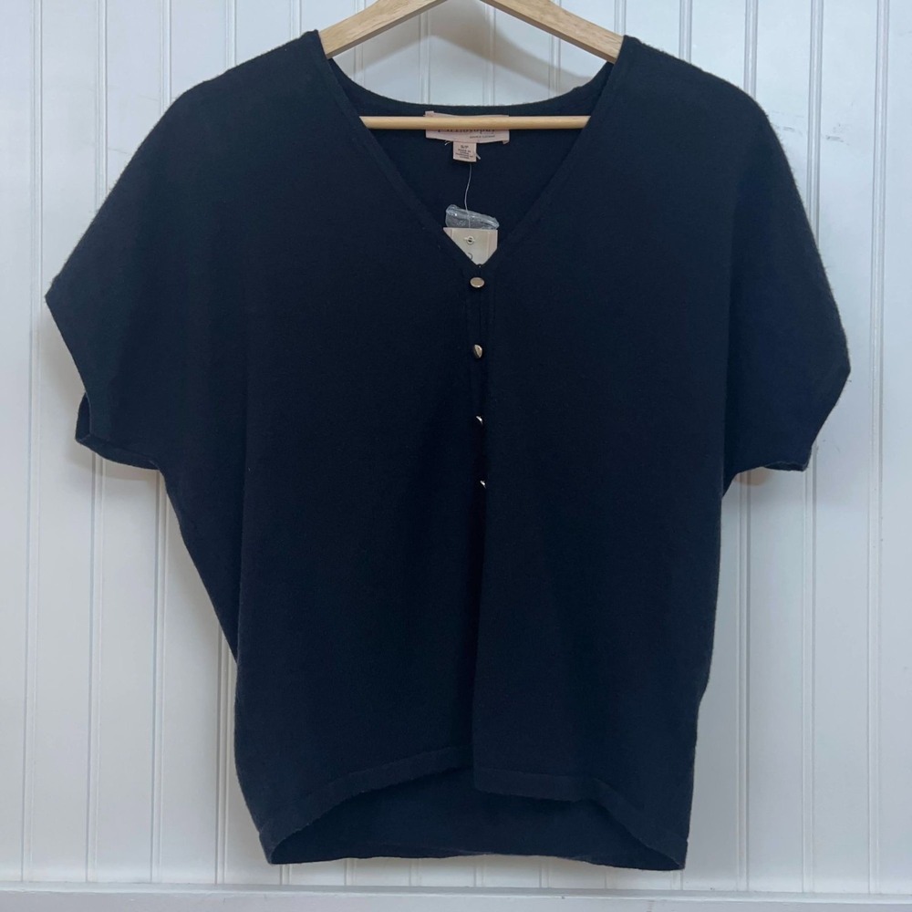 Philosophy Black Sweater Gothic Emo Short Sleeve V-Neck Button Up Women's S NWT